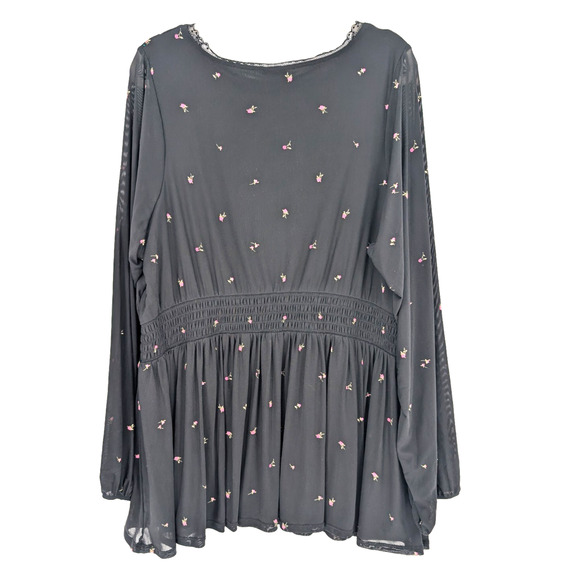 Torrid Black Dainty Floral Mesh Surplice‎ Babydoll Top Coquette Whimsigoth 3X - Picture 7 of 12